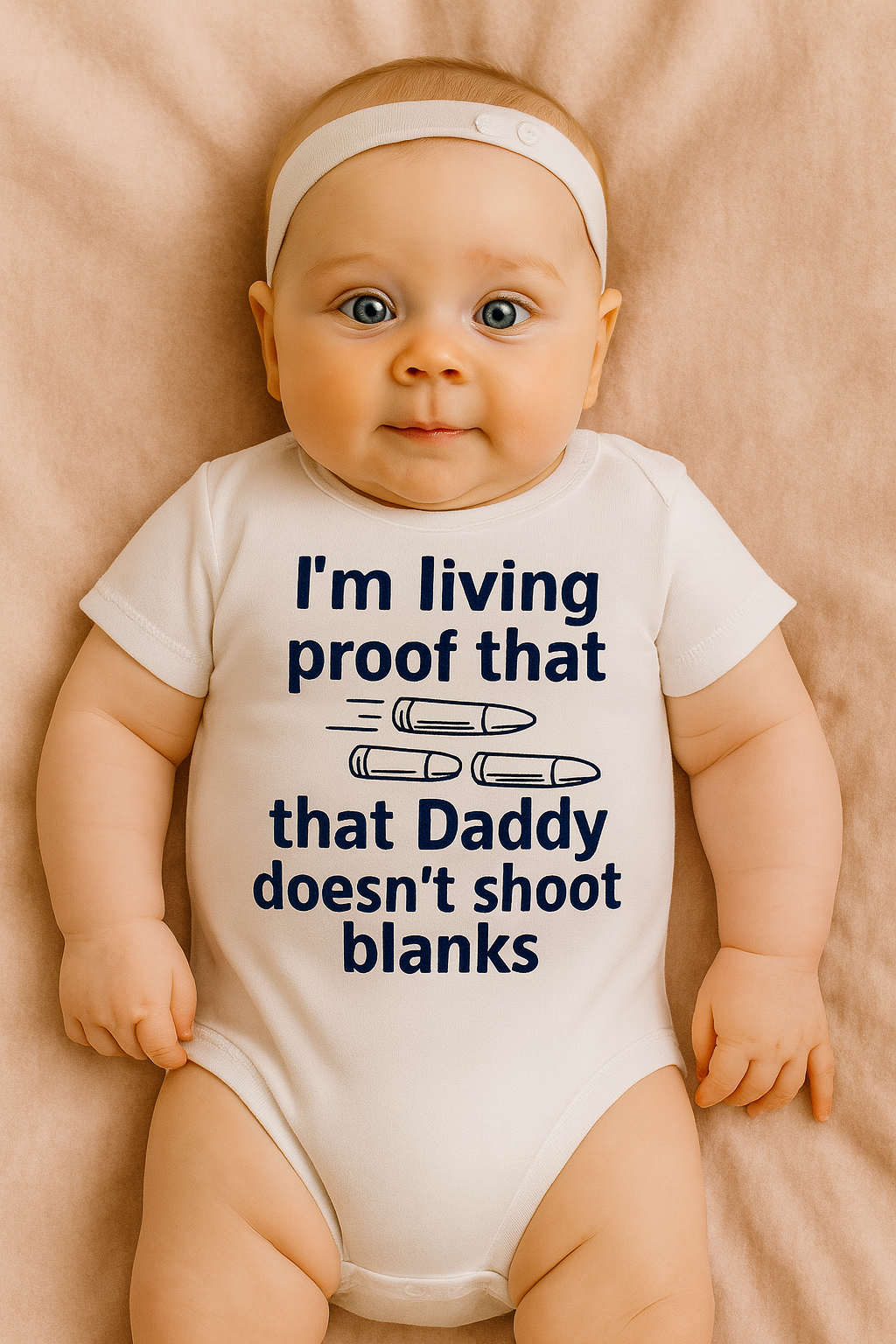 Baby Bodysuit “I’m the living proof that Daddy doesn’t shoot blanks” – Cute Romper made of 100% Cotton