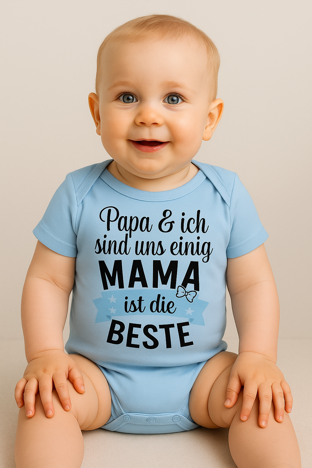 Babybody „ Papa & ich sind uns einig MAMA * ist die * BESTE” – Süßer Strampler aus 100% Baumwolle