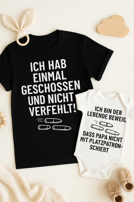 Set Vater & Baby Lustiges T-Shirt & Babybody aus 100 % Baumwolle