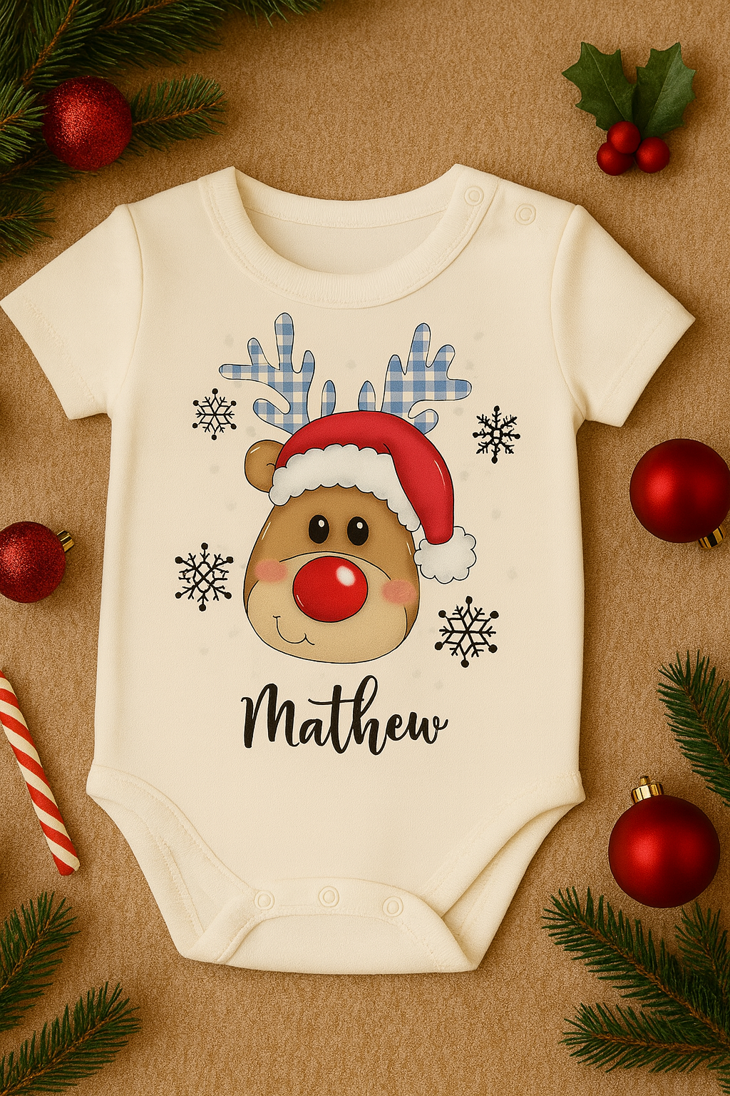 Babybody „ Weihnachten- Name ” – Süßer Strampler aus 100% Baumwolle