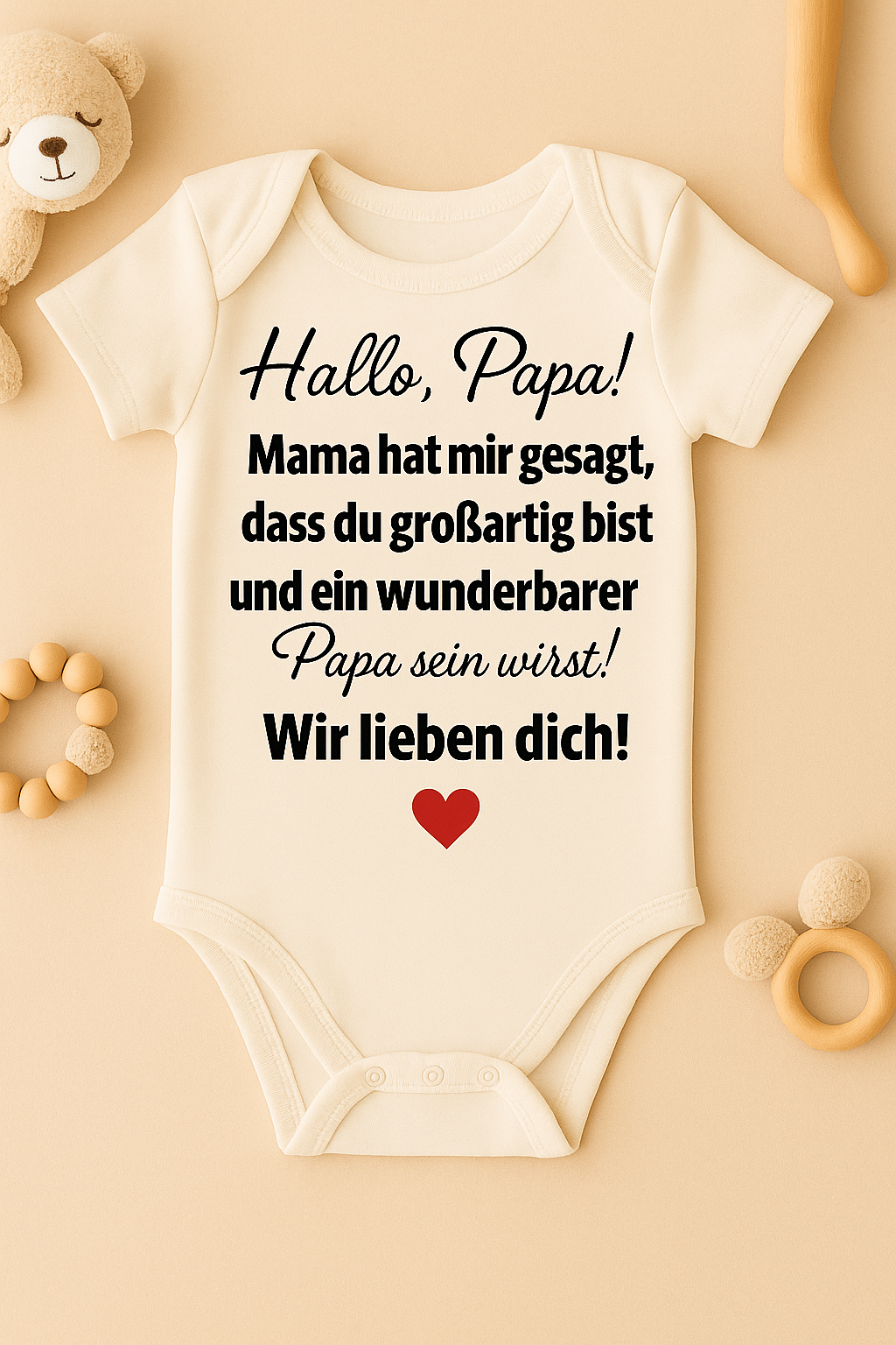 Babybody „Hallo, Papa! Mama hat mir gesagt, dass du großartig bist und ein wunderbarer Papa sein wirst! Wir lieben dich!” – Süßer Strampler aus 100% Baumwolle