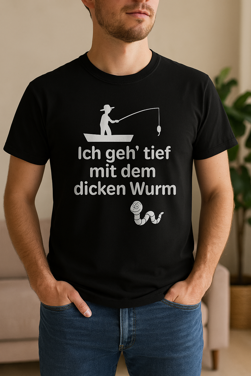 T-Shirt „Auf den Grund mit dickem Wurm“, 100% Baumwolle