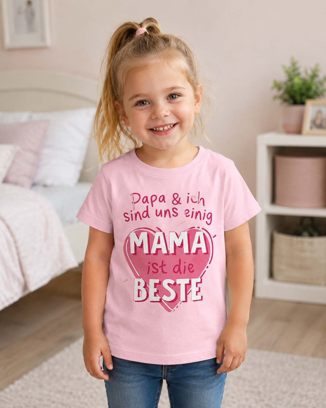 Kinder-T-Shirt „Papa & ich sind uns einig: Mama ist die Beste” – Süßes Shirt aus 100 % Baumwolle