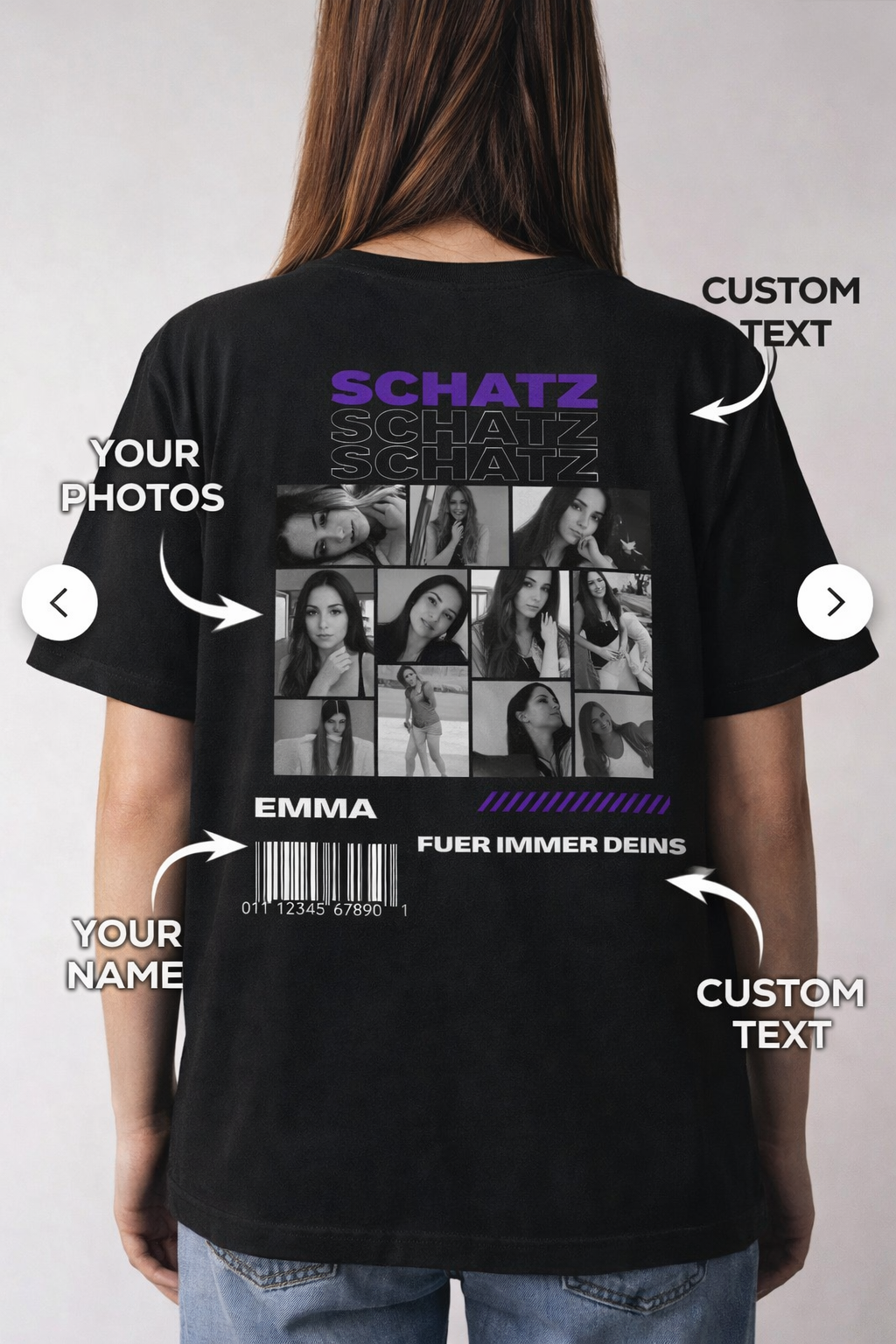 Personalisiertes T-Shirt mit Fotos und Namen aus 100% Baumwolle Geschenk Valentinstag