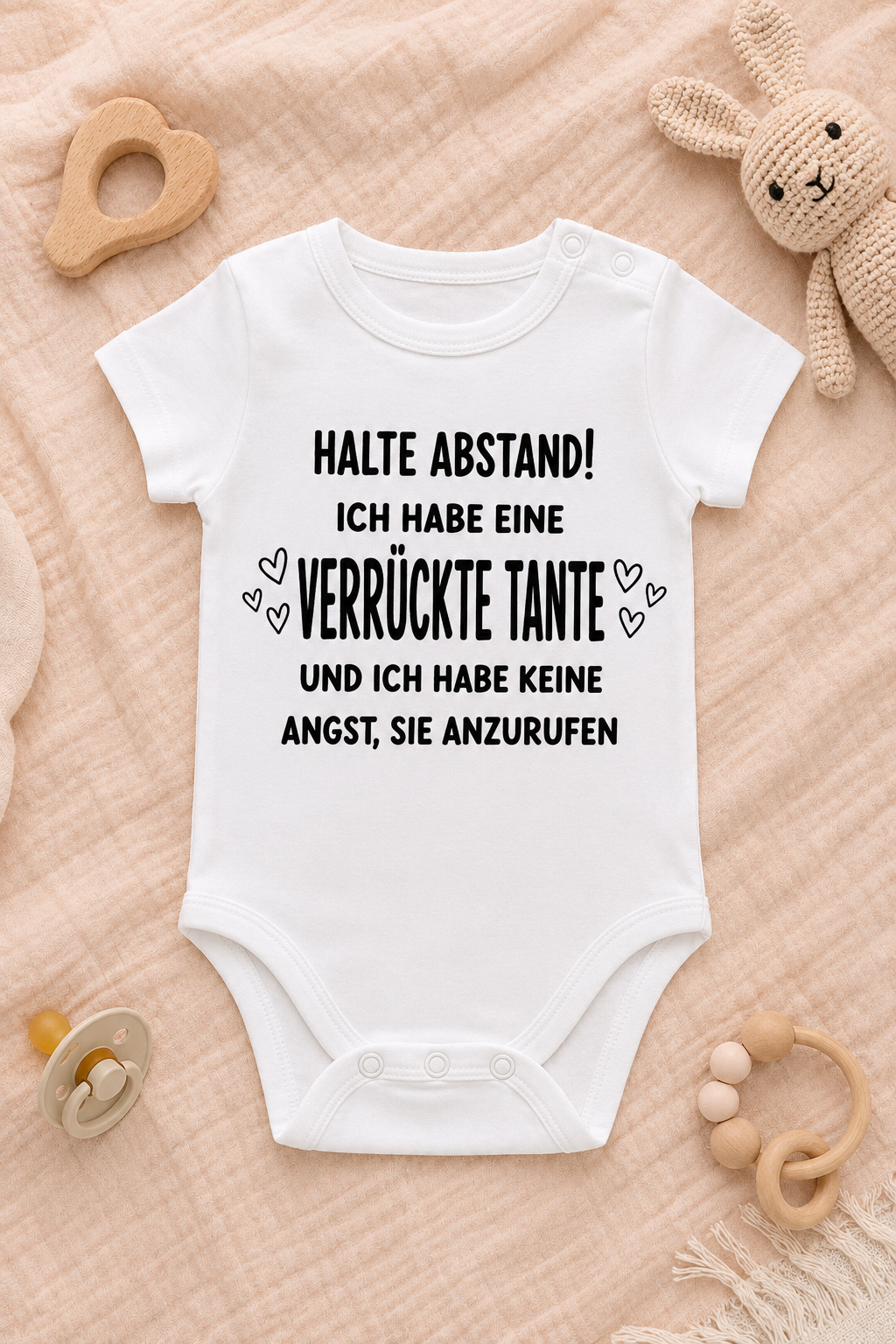 Babybody „Halte Abstand! Ich habe eine verrückte Tante und ich habe keine Angst, sie anzurufen” – Süßer Strampler aus 100 % Baumwolle