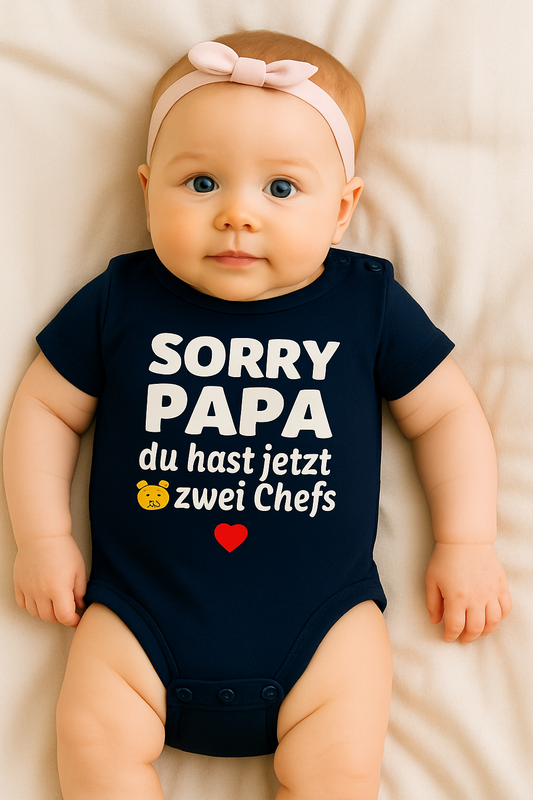 Babybody “SORRY PAPA du hast jetzt zwei Chefs„– Süßer Strampler aus 100% Baumwolle