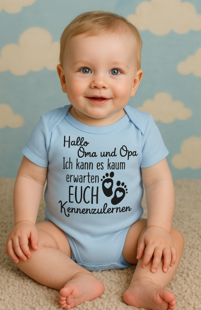Babybody „Hallo Oma und Opa“ – Süßer Strampler für Enkelkinder aus 100% Baumwolle