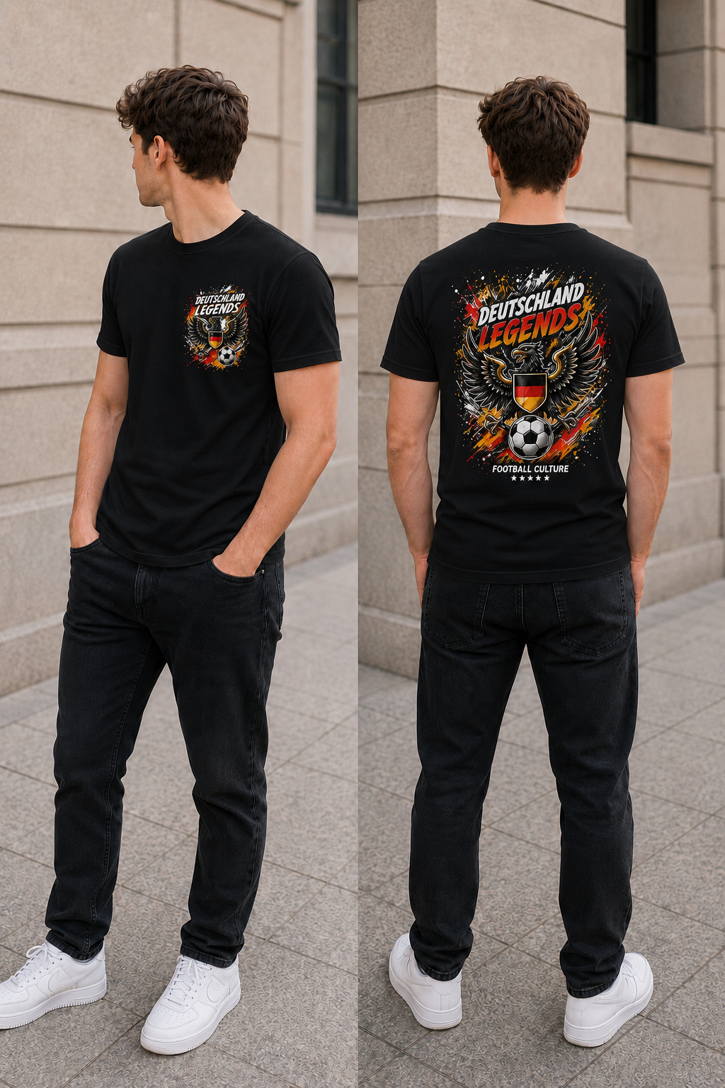 Herren-T-Shirt „Deutschland Legends” mit Brust- und Rückenprint – Fußball Shirt aus 100 % Baumwolle