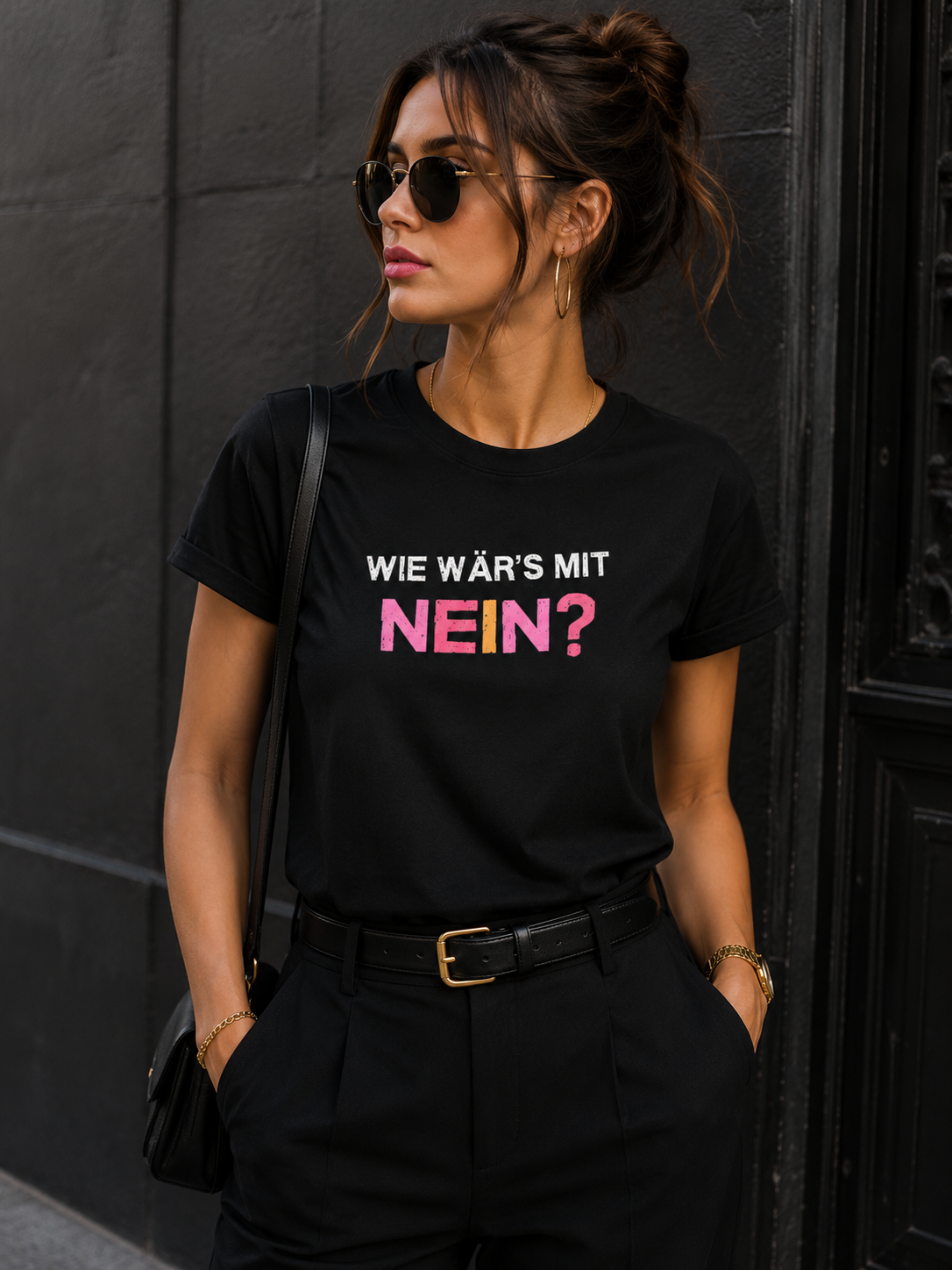 Damen-T-Shirt „Wie wär’s mit Nein?” – Stylisches Statement-Shirt aus 100 % Baumwolle