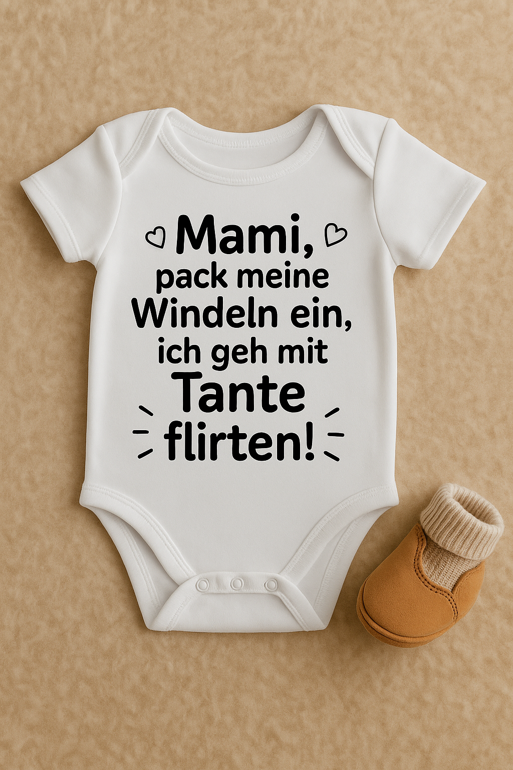 Babybody „ Mami pack meine Windeln ein, ich geh mit Tante flirten!” – Süßer Strampler aus 100% Baumwolle