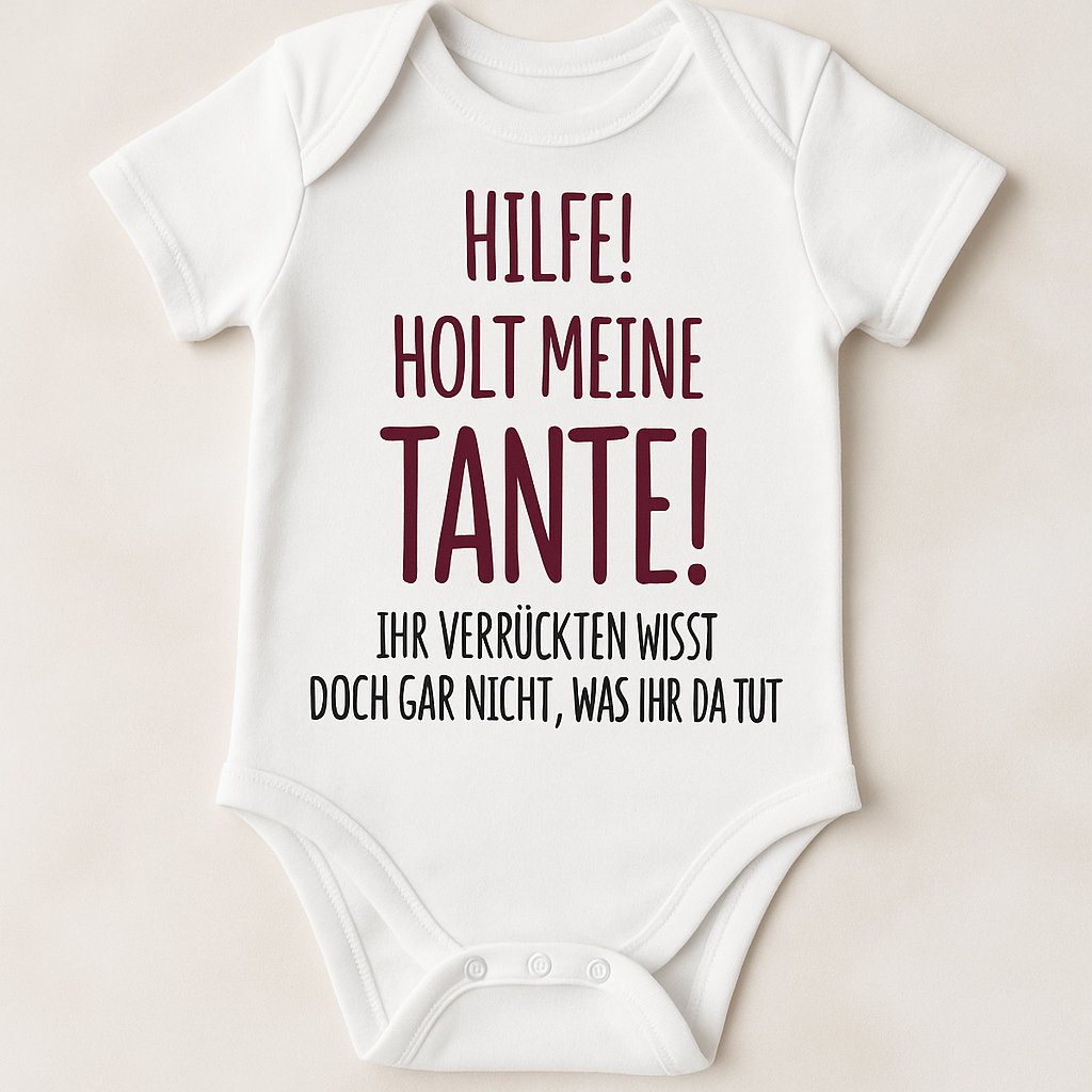 Babybody „Hilfe! Holt meine Tante!“ – Lustiger Strampler aus 100 % Baumwolle