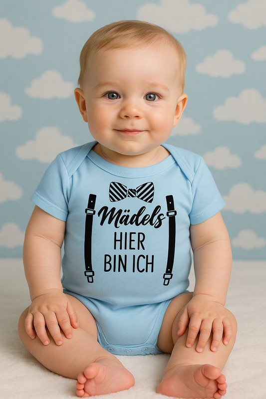 Babybody „Mädels, hier bin ich“ – Lustiger Strampler für Jungen aus 100% Baumwolle