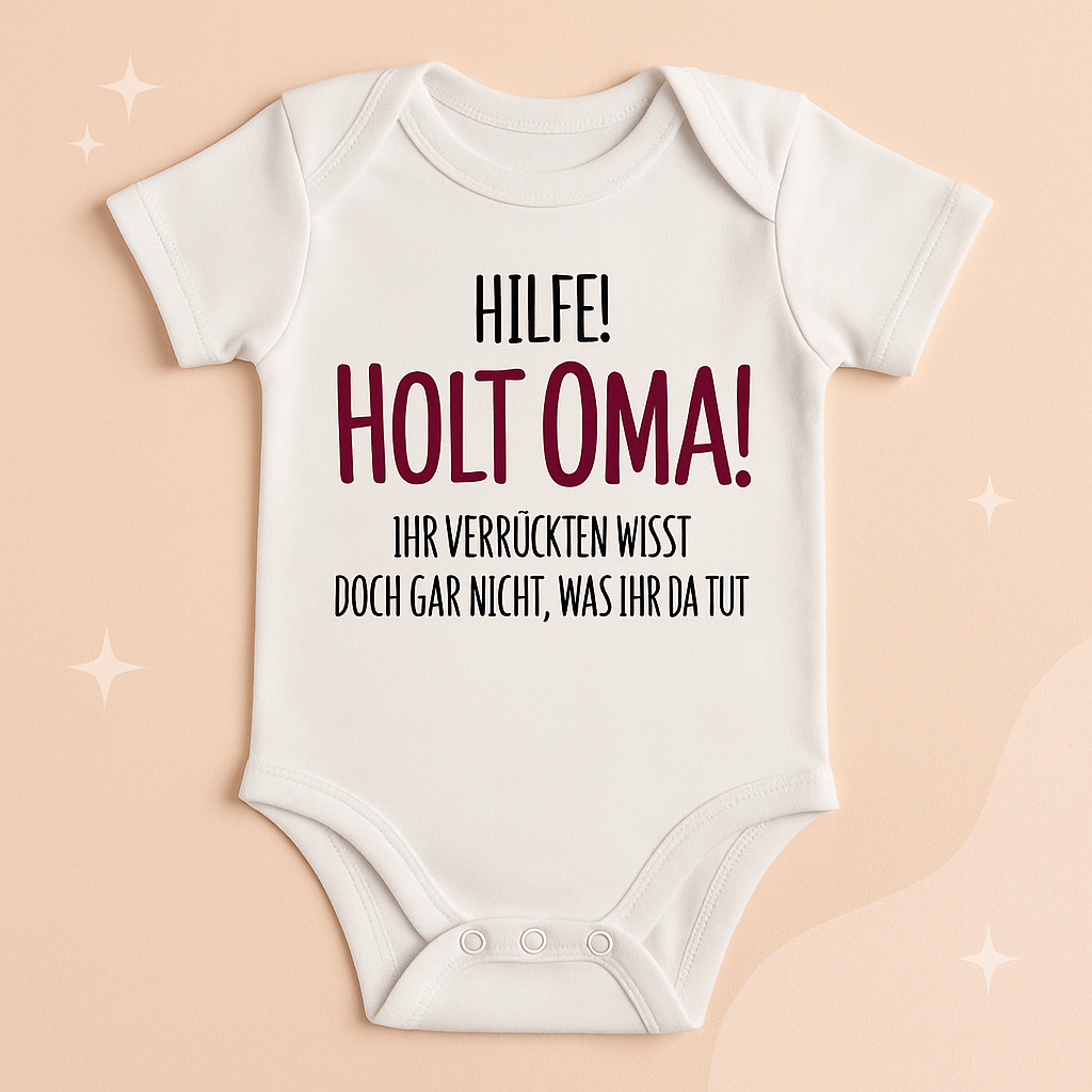 Babybody „Hilfe! Holt Oma!“ – Lustiger Strampler aus 100 % Baumwolle