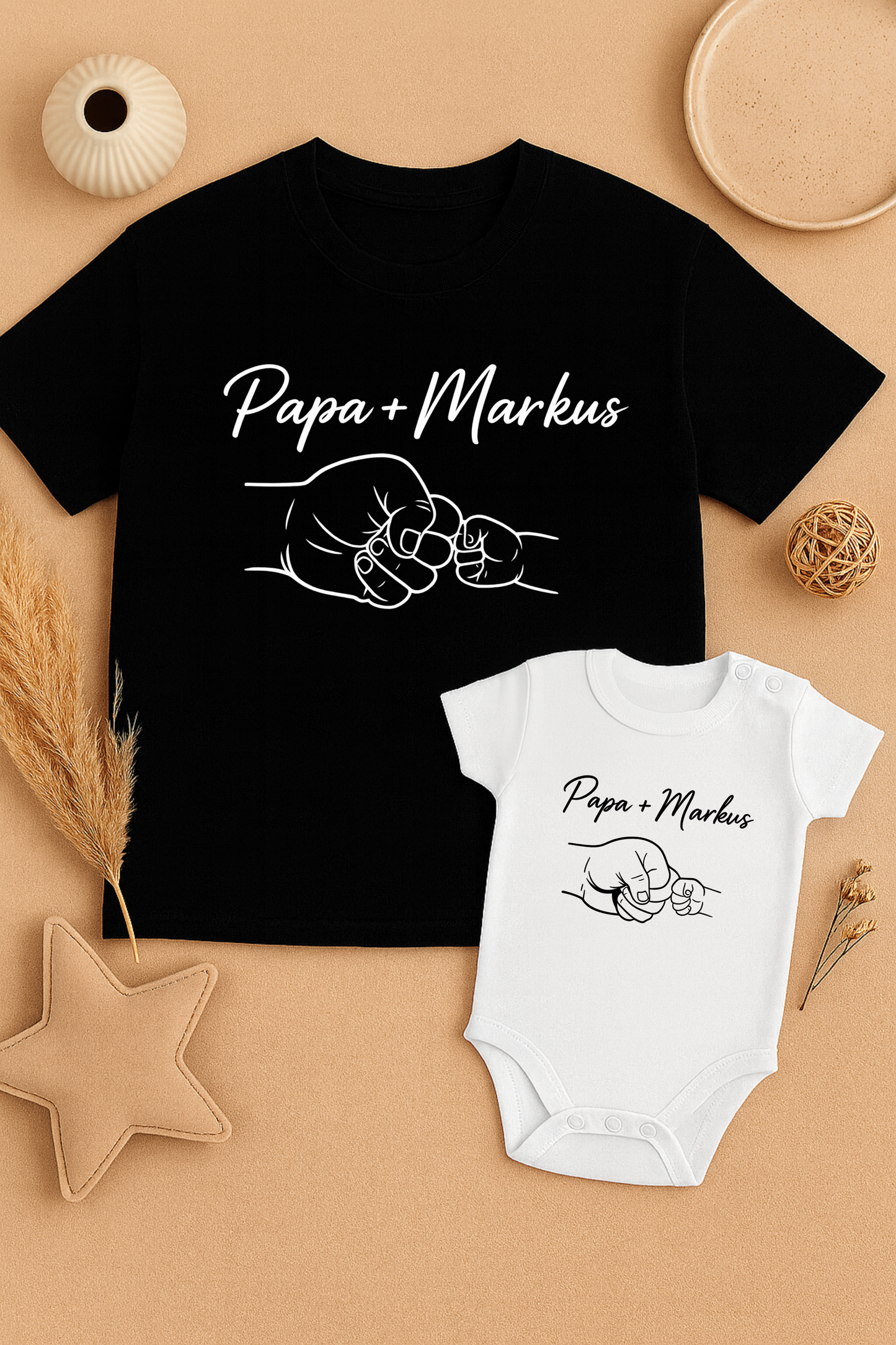 Set Vater & Baby Lustiges T-Shirt & Babybody aus 100 % Baumwolle