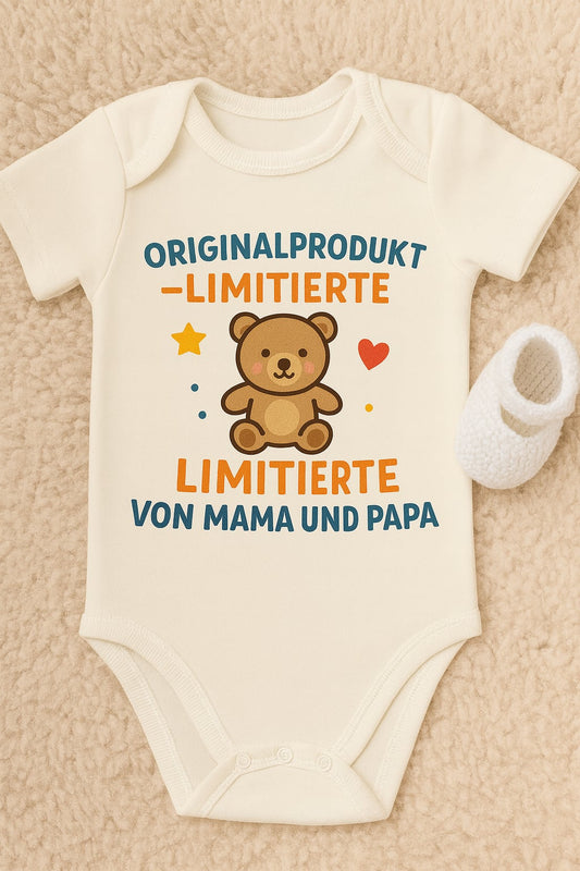 Babybody „ ORIGINALPRODUKT -LIMITIERTE LIMITIERTE VON MAMA UND PAPA” – Lustiger Strampler aus 100% Baumwolle