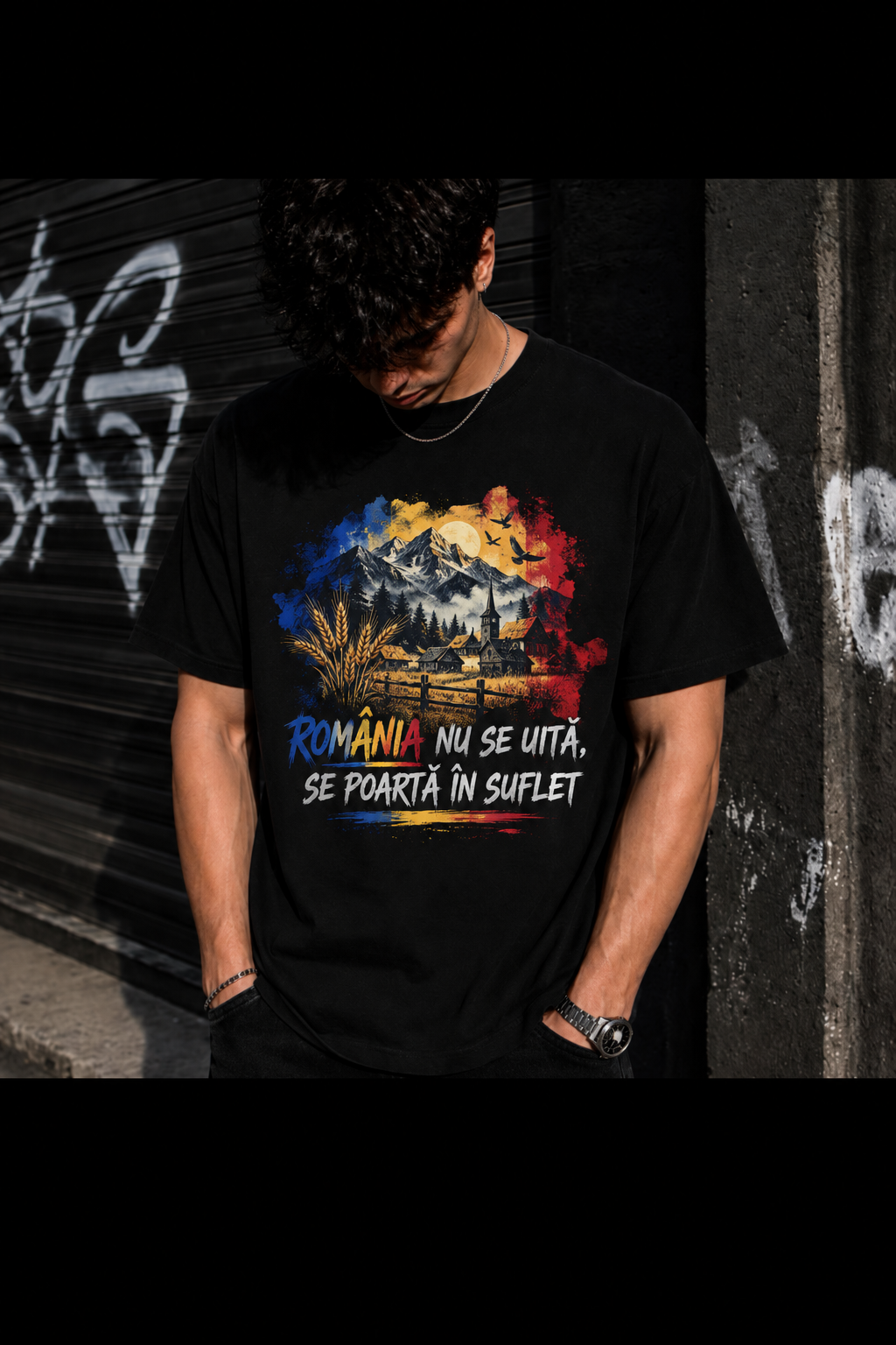 Tricou România „Se poartă în suflet” – 100% Bumbac, Regular sau Oversize