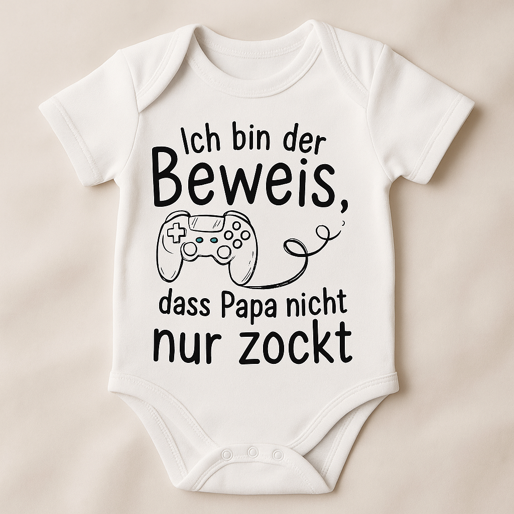 Babybody „Ich bin der Beweis, dass Papa nicht nur zockt“ – Lustiger Strampler aus 100% Baumwolle