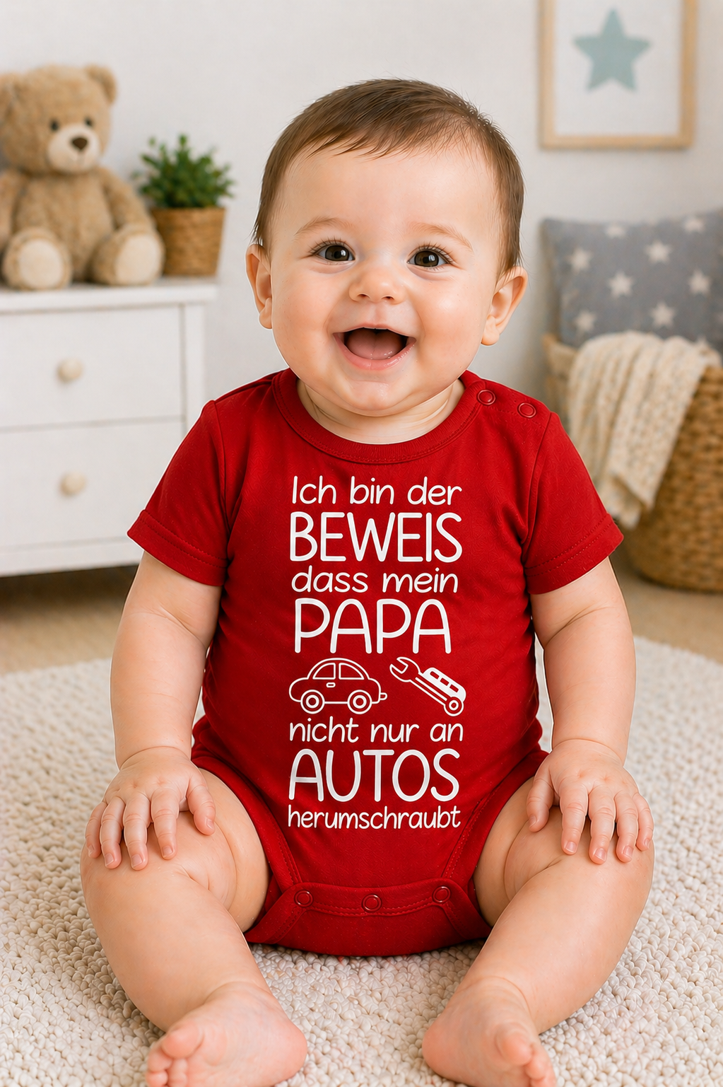 Babybody  “Ich bin der BEWEIS dass mein PAPA nicht nur an autos herumschraubt“ – Lustiger Babybody aus 100 % Baumwolle