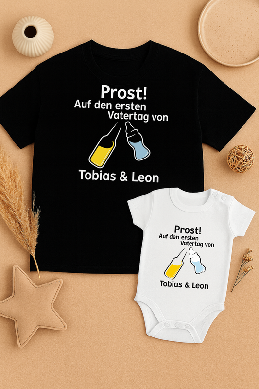 Set Vater & Baby Lustiges T-Shirt & Babybody aus 100 % Baumwolle