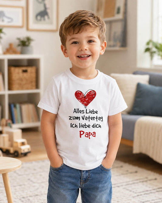Kinder-T-Shirt „Alles Liebe zum Vatertag. Ich liebe dich Papa” – Süßes Shirt aus 100 % Baumwolle