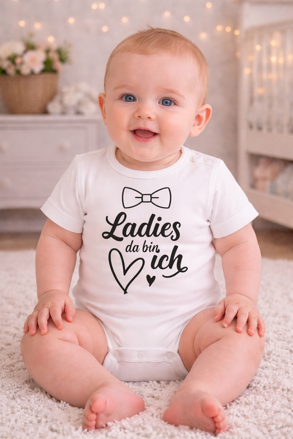 Babybody „Ladies, da bin ich“ – Lustiger Strampler für Jungs aus 100% Baumwolle