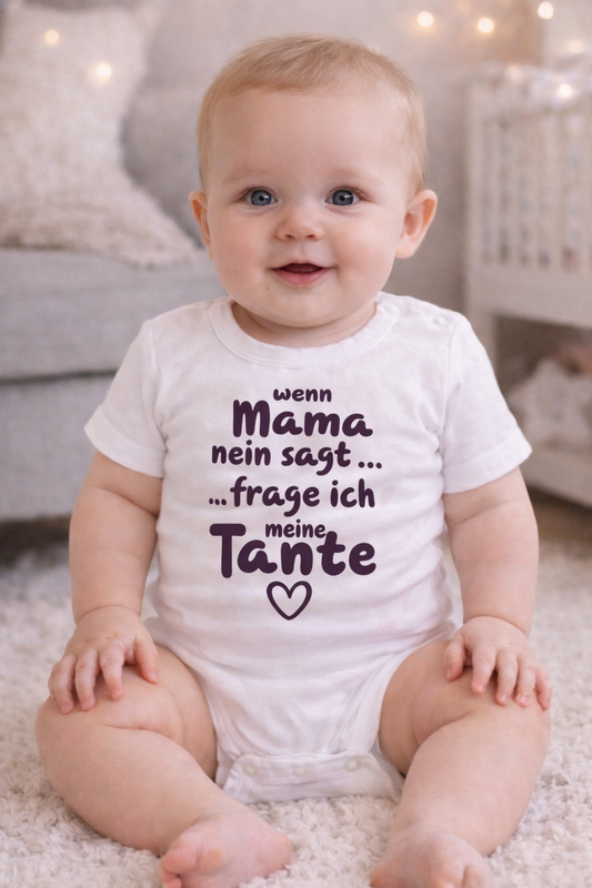 „Wenn Mama Nein sagt … frage ich meine Tante“ – Lustiger Babybody aus 100 % Baumwolle, ideales Geschenk für Tanten