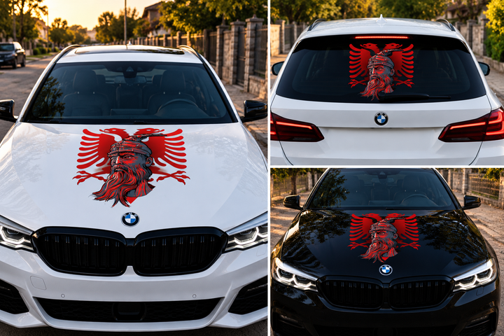 Albanien Autoaufkleber – Doppeladler & Historischer Krieger | Motorhaube & Heckscheibe
