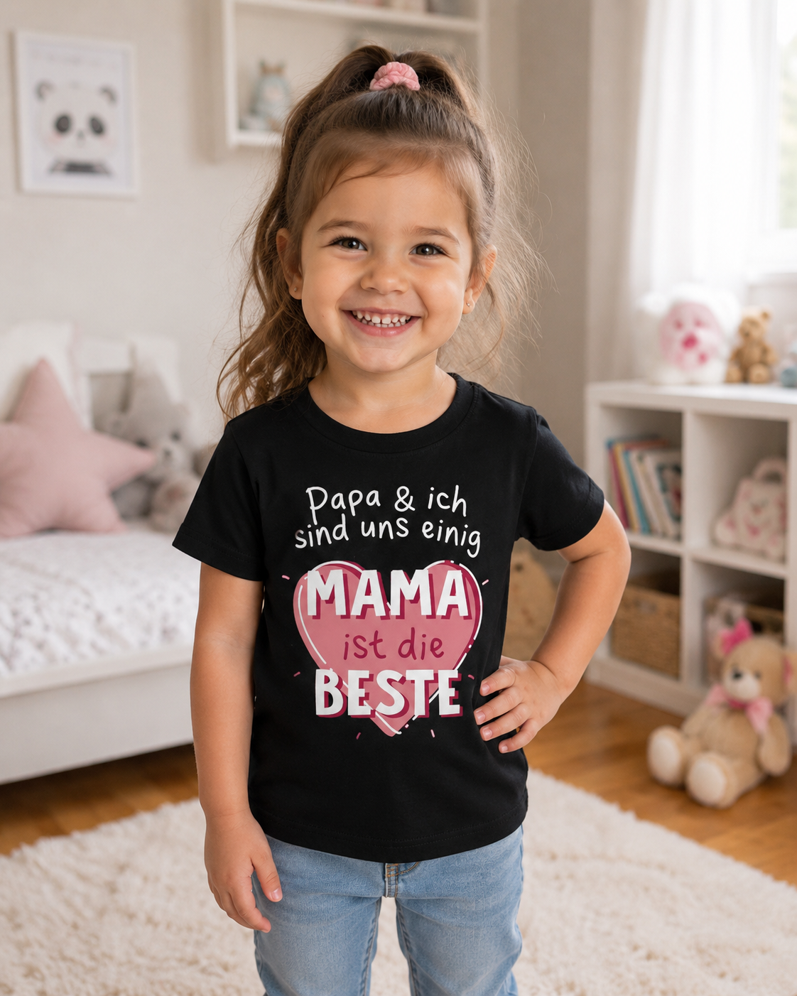 Kinder-T-Shirt „Papa & ich sind uns einig: Mama ist die Beste” – Süßes Shirt aus 100 % Baumwolle
