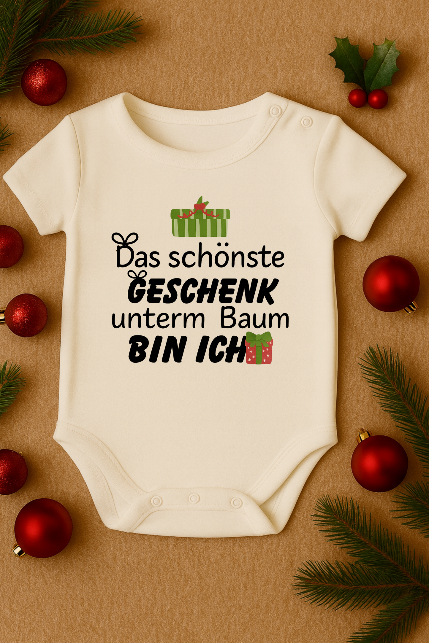 Babybody „ Das schönste Geschenk unterm Baum bin ich! ” – Süßer Strampler aus 100% Baumwolle