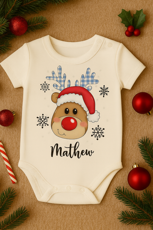 Babybody „ Weihnachten- Name ” – Süßer Strampler aus 100% Baumwolle