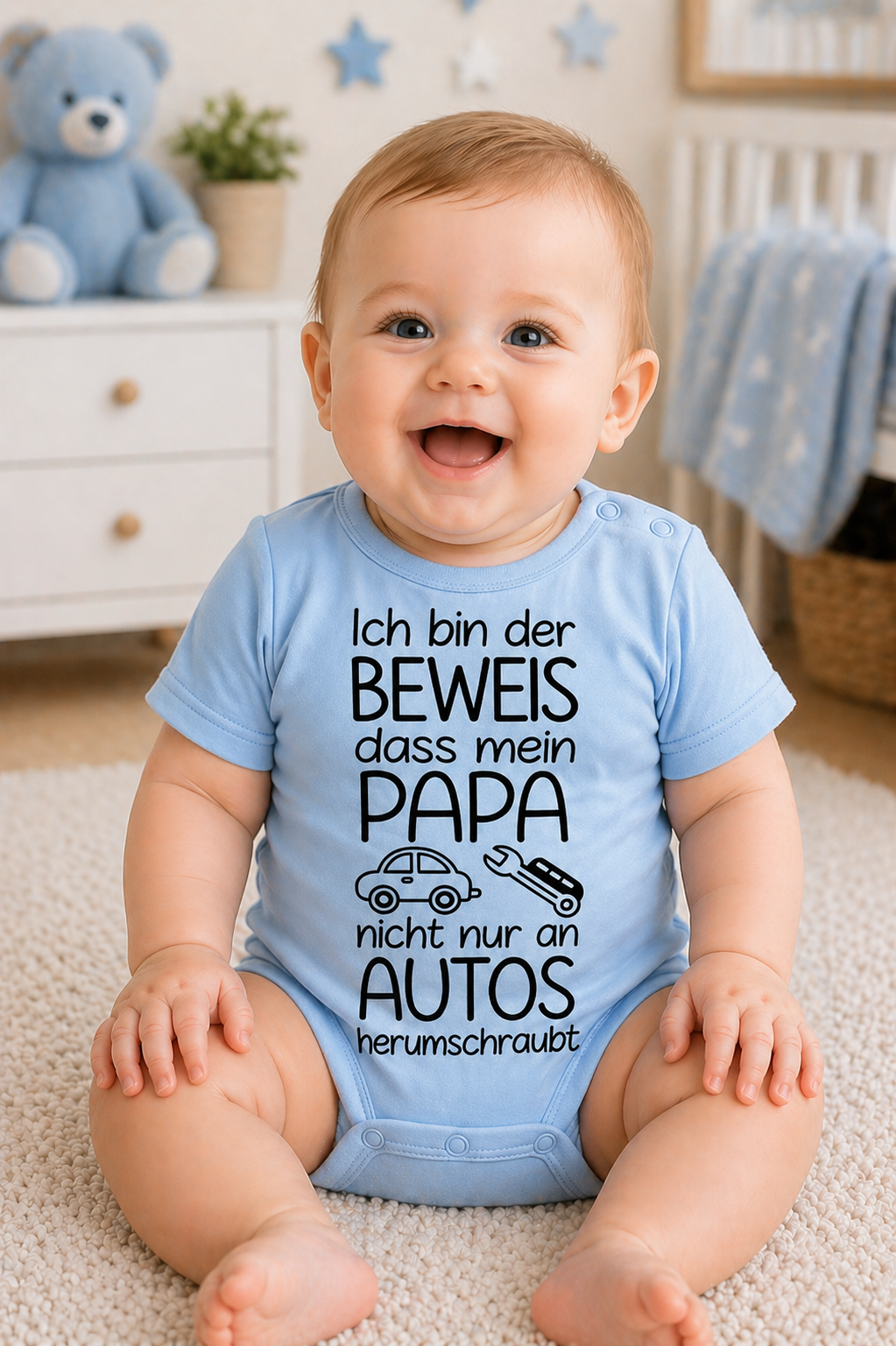 Babybody  “Ich bin der BEWEIS dass mein PAPA nicht nur an autos herumschraubt“ – Lustiger Babybody aus 100 % Baumwolle