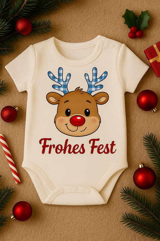 Babybody „Frohes Fest” – Süßer Strampler aus 100% Baumwolle