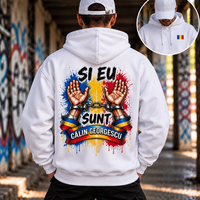 Hanorac „Și Eu Sunt Călin Georgescu” Alb | Design Tricolor România | Streetwear Românesc