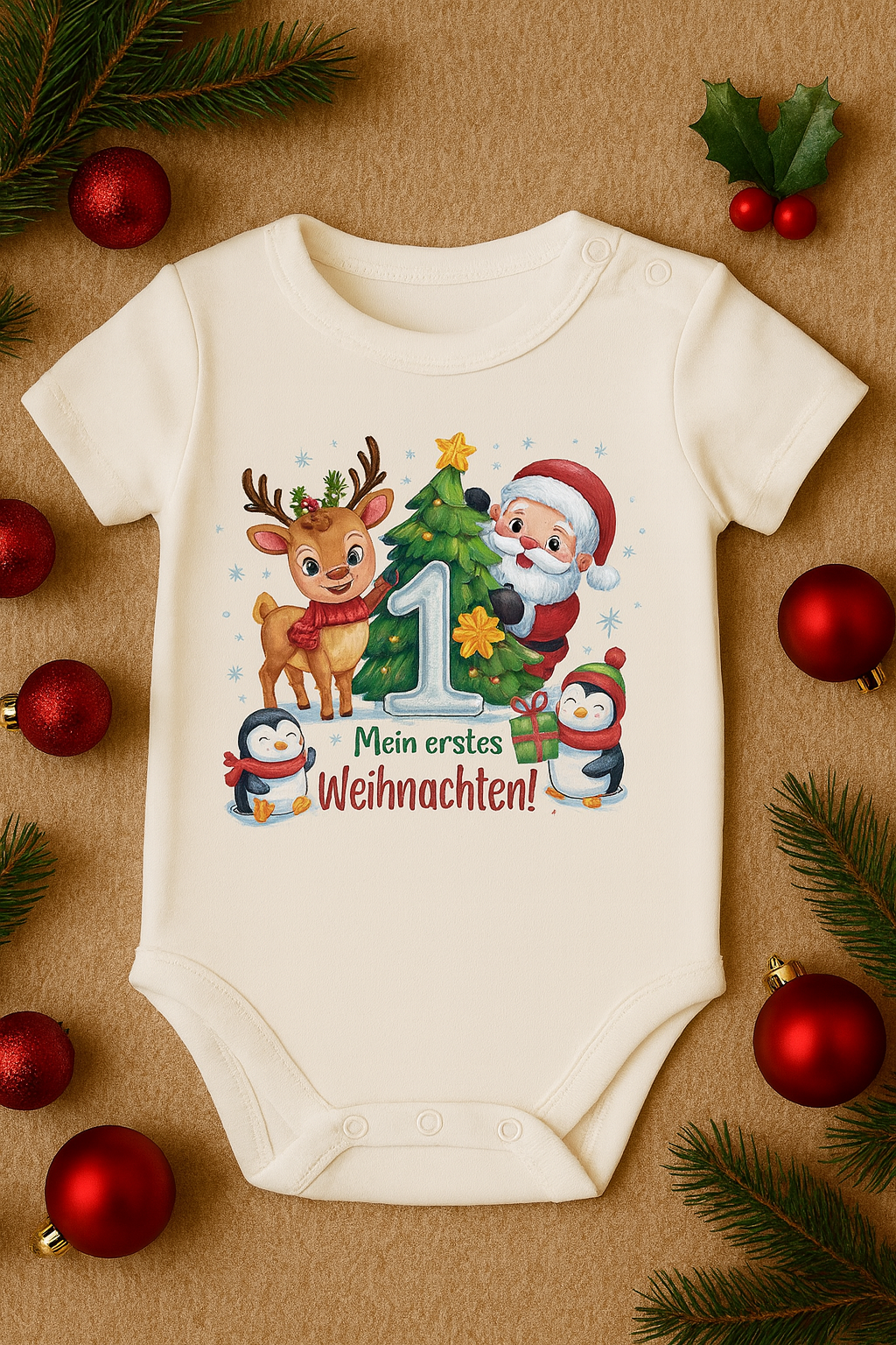 Babybody „ Mein erstes Weihnachten! ” – Süßer Strampler aus 100% Baumwolle