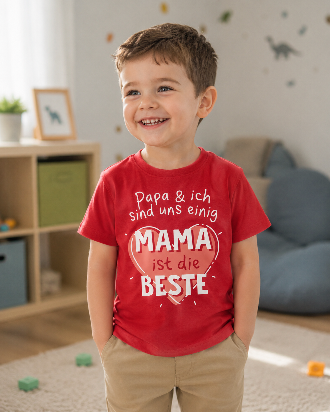 Kinder-T-Shirt „Papa & ich sind uns einig: Mama ist die Beste” – Süßes Shirt aus 100 % Baumwolle