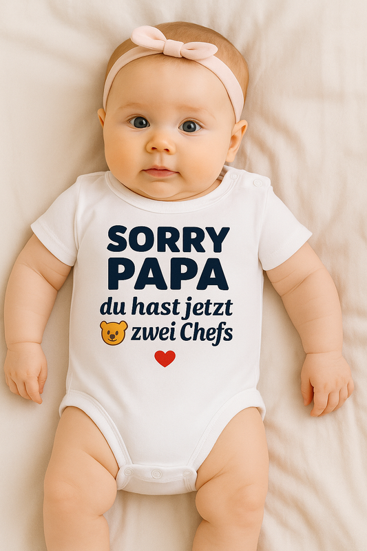 Babybody “SORRY PAPA du hast jetzt zwei Chefs„– Süßer Strampler aus 100% Baumwolle