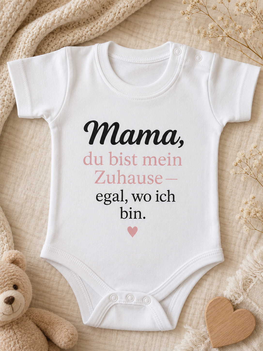 Babybody „Mama, du bist mein Zuhause, egal wo ich bin” – Süßer Strampler aus 100 % Baumwolle
