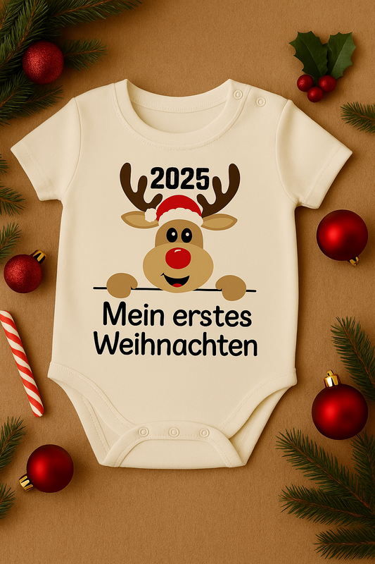 Babybody „ 2025 Mein erstes Weihnachten! ” – Süßer Strampler aus 100% Baumwolle