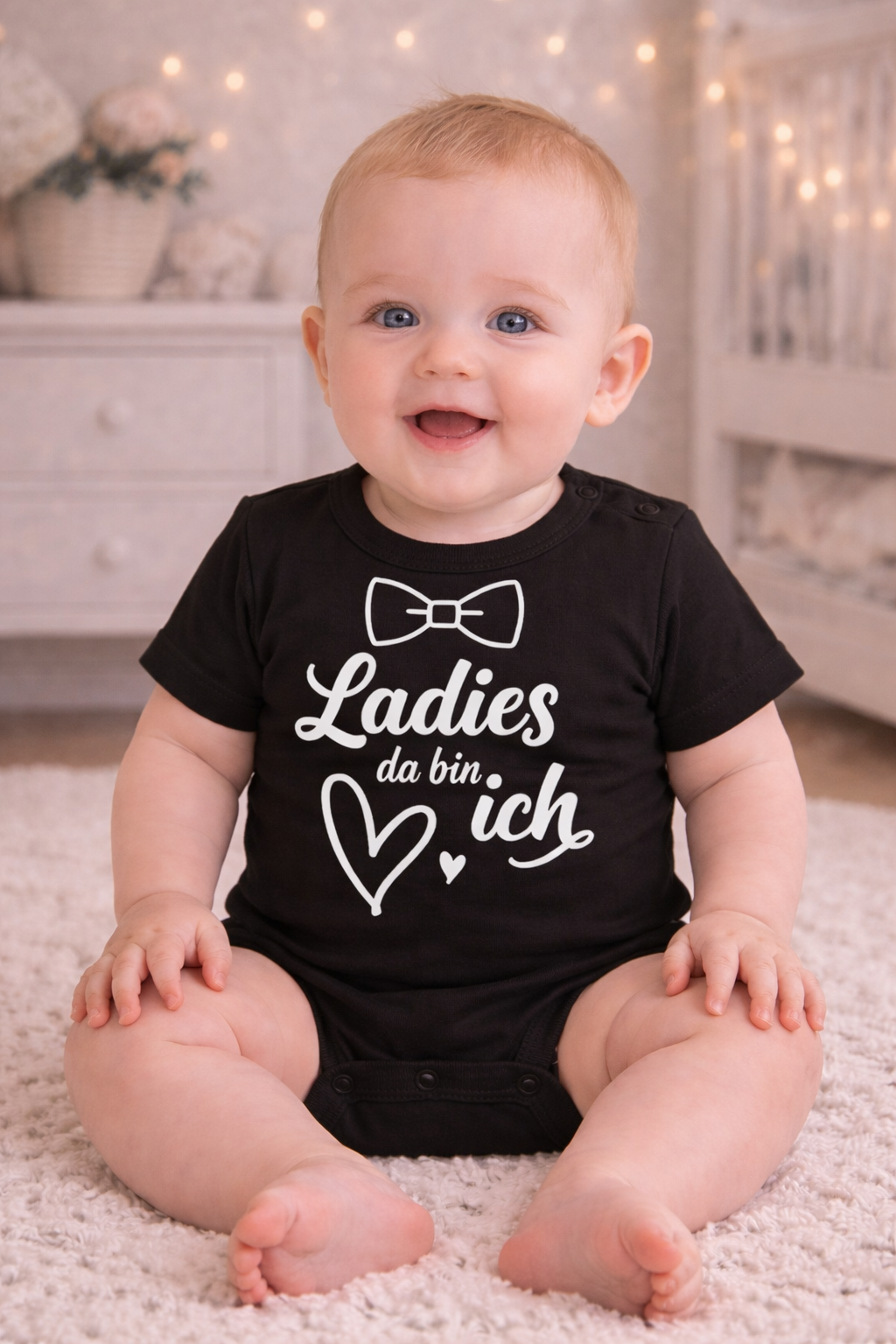 Babybody „Ladies, da bin ich“ – Lustiger Strampler für Jungs aus 100% Baumwolle