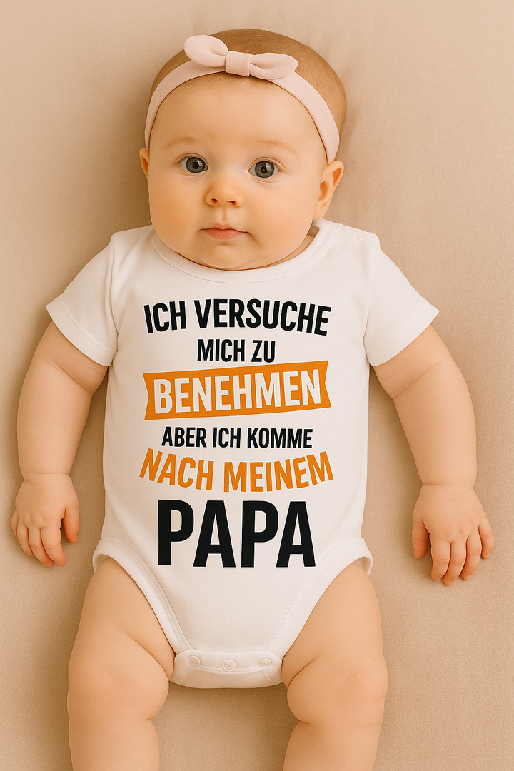 Babybody „Ich versuche mich zu benehmen, aber ich komme nach meinem Papa“ | Süßer Strampler | Geschenk zur Geburt & Babyshower | 100% Baumwolle | Personalisiert