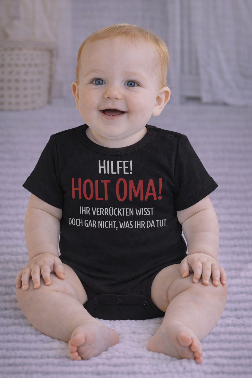 Babybody „Hilfe! Holt Oma!“ – Lustiger Strampler aus 100 % Baumwolle