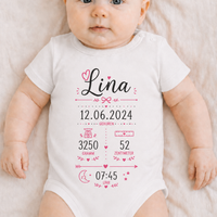 Body personalizat pentru bebeluși cu datele nașterii, nume și design adorabil