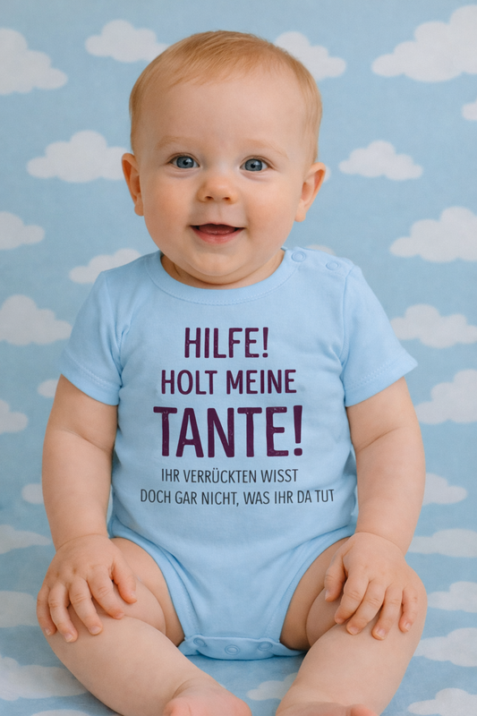 Babybody „Hilfe! Holt meine Tante!” – Lustiger Strampler aus 100% Baumwolle