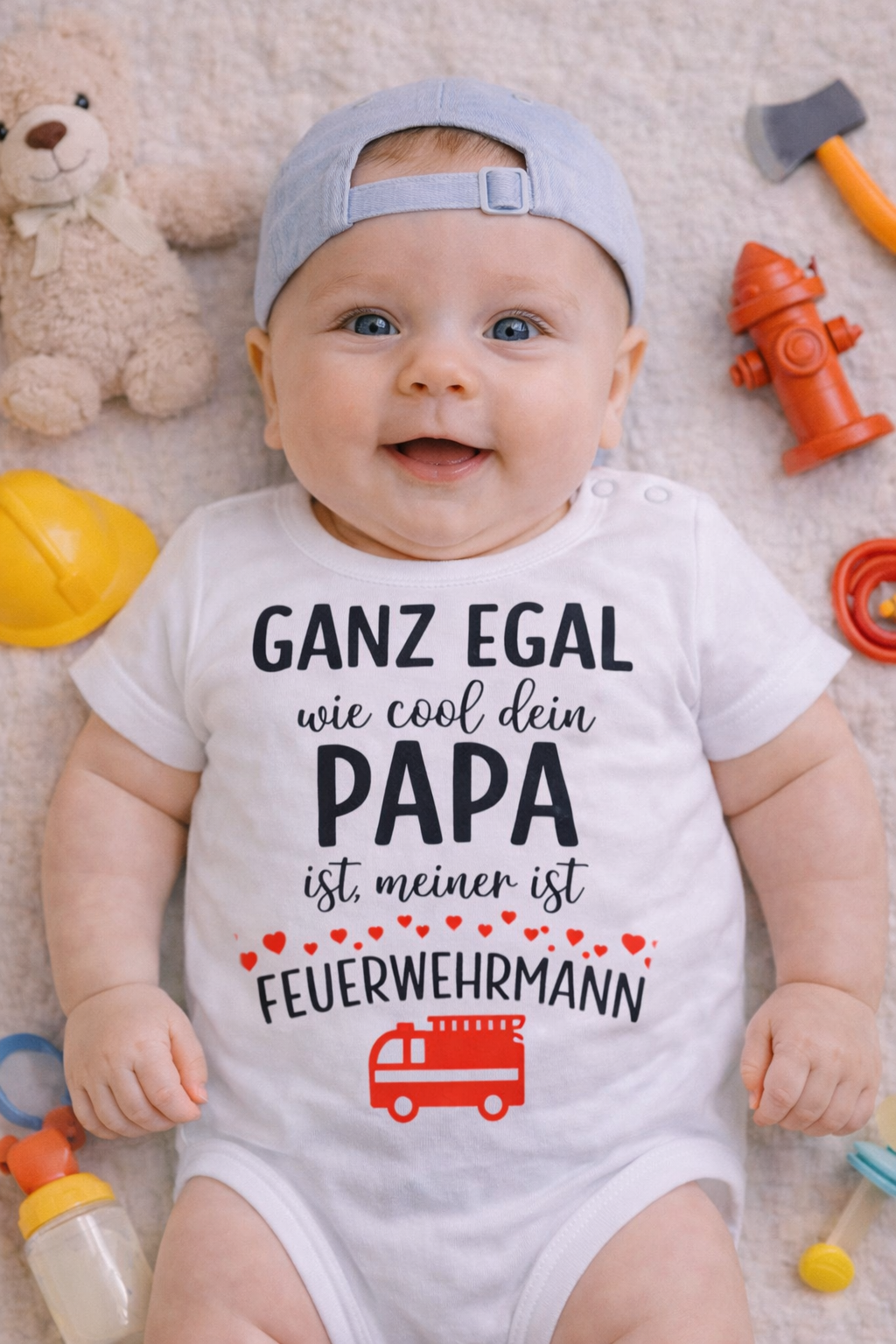 Babybody mit Spruch „Ganz egal, wie cool dein Papa ist – meiner ist Feuerwehrmann” | Geschenk für Feuerwehr-Familien