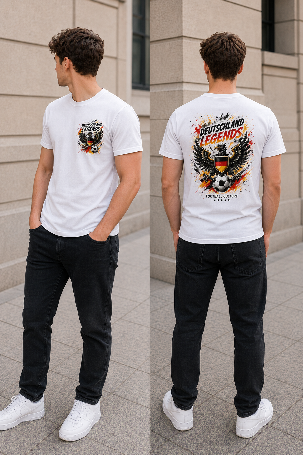 Herren-T-Shirt „Deutschland Legends” mit Brust- und Rückenprint – Fußball Shirt aus 100 % Baumwolle