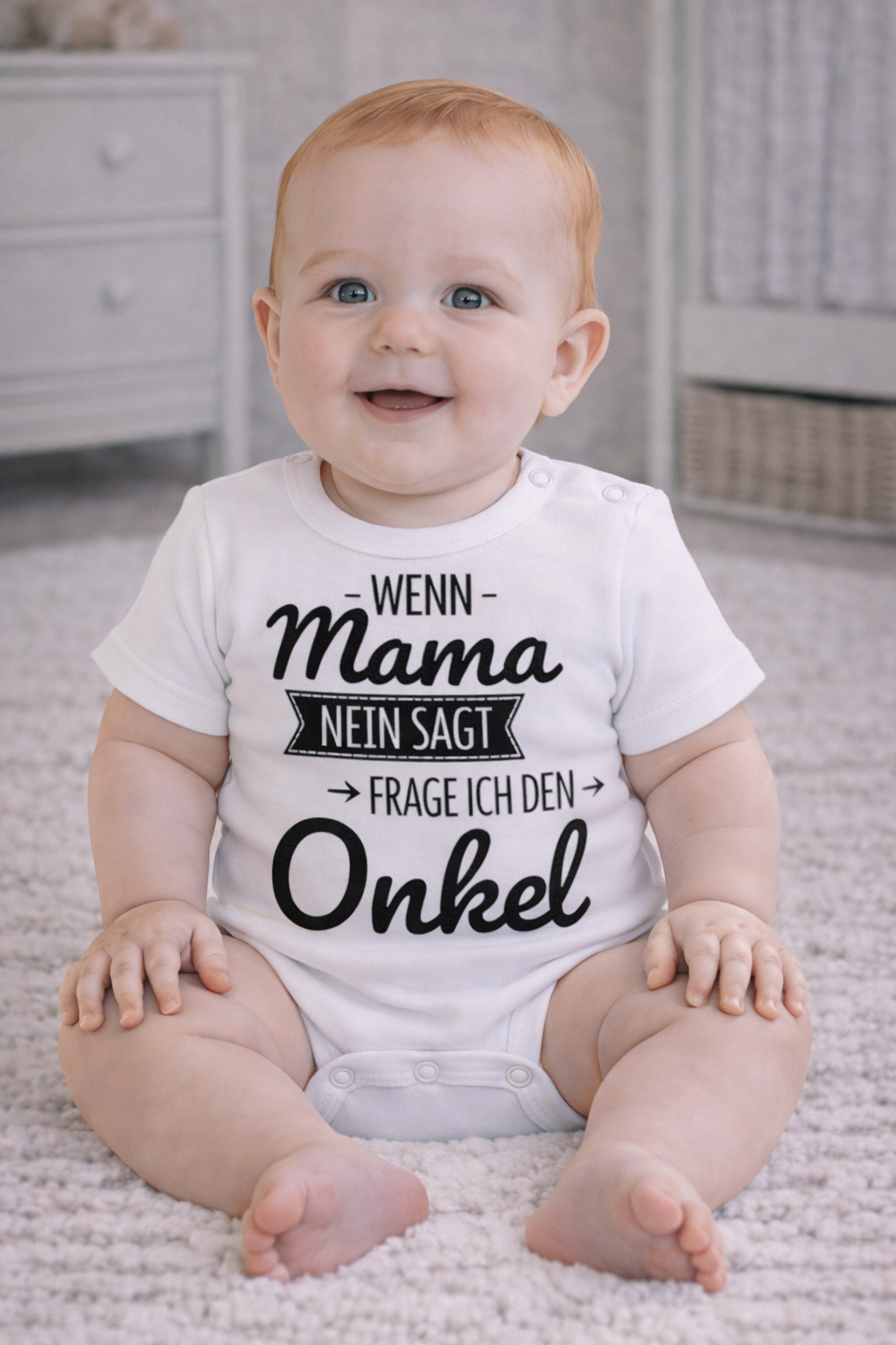 Babybody „Wenn Mama nein sagt, frage ich den Onkel“ – Lustiger Strampler aus 100% Baumwolle