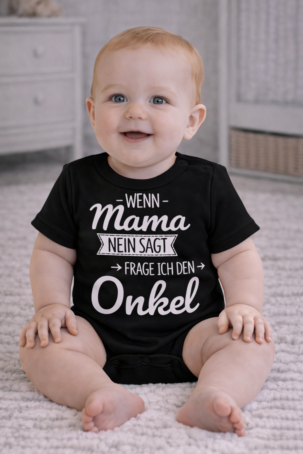 Babybody „Wenn Mama nein sagt, frage ich den Onkel“ – Lustiger Strampler aus 100% Baumwolle