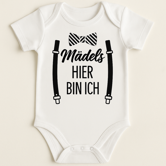 Babybody „Mädels, hier bin ich“ – Lustiger Strampler für Jungen aus 100% Baumwolle