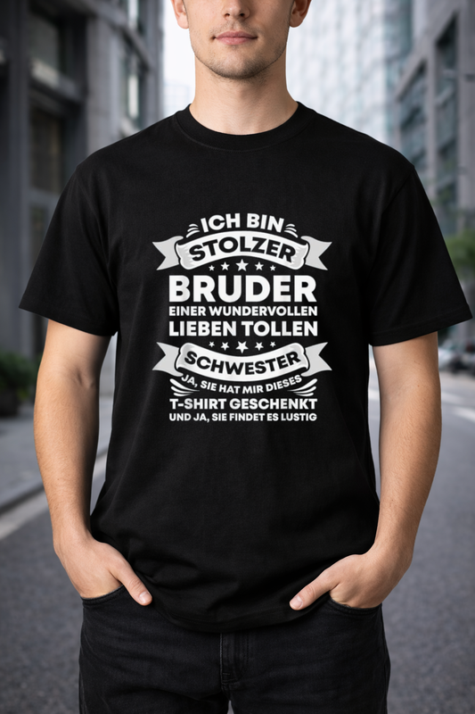 Herren T-Shirt „Ich bin stolzer Bruder einer wundervollen Schwester” – 100 % Baumwolle