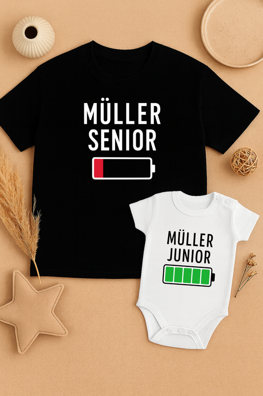 Set Vater & Baby Lustiges T-Shirt & Babybody aus 100 % Baumwolle